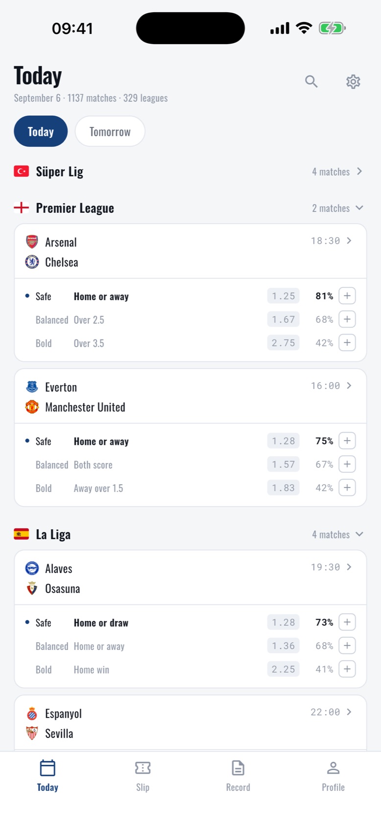 Today's picks by risk level